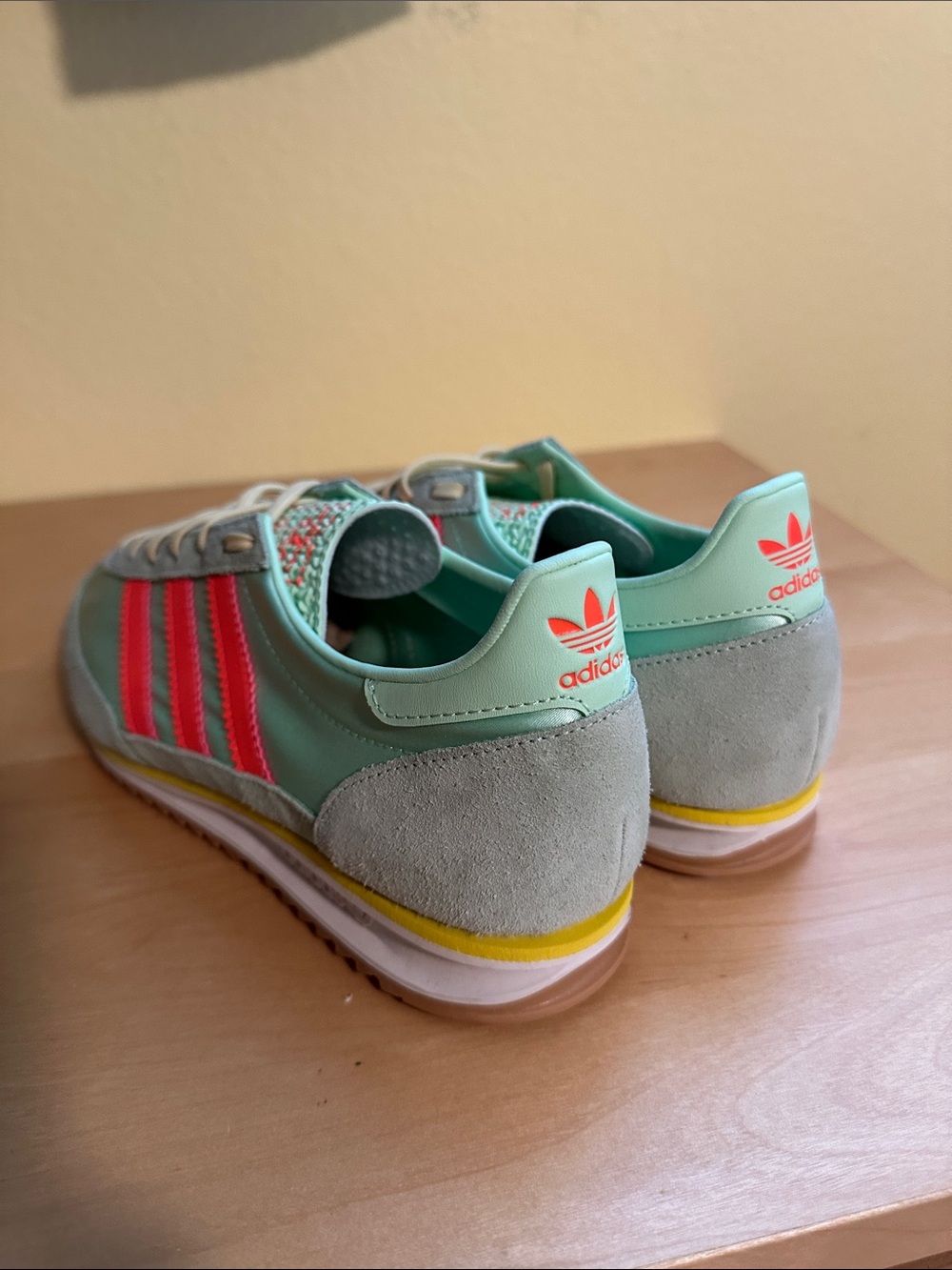 adidas Mint Green Sneakers with Coral Stripes - Picture 4 of 7